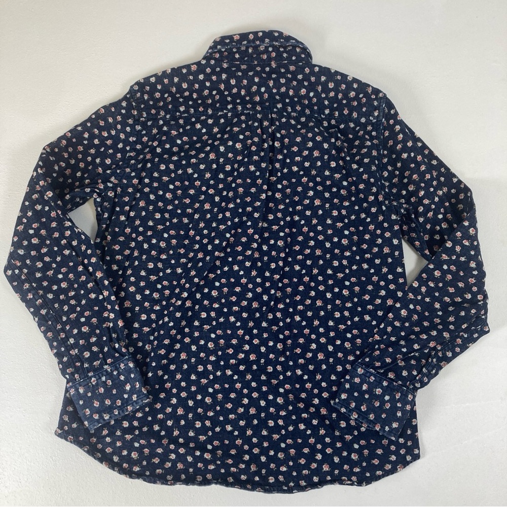 UNIQLO Shirt Women Blue Denim Cotton Red Floral Button Front S Casual Pocket - Picture 2 of 15
